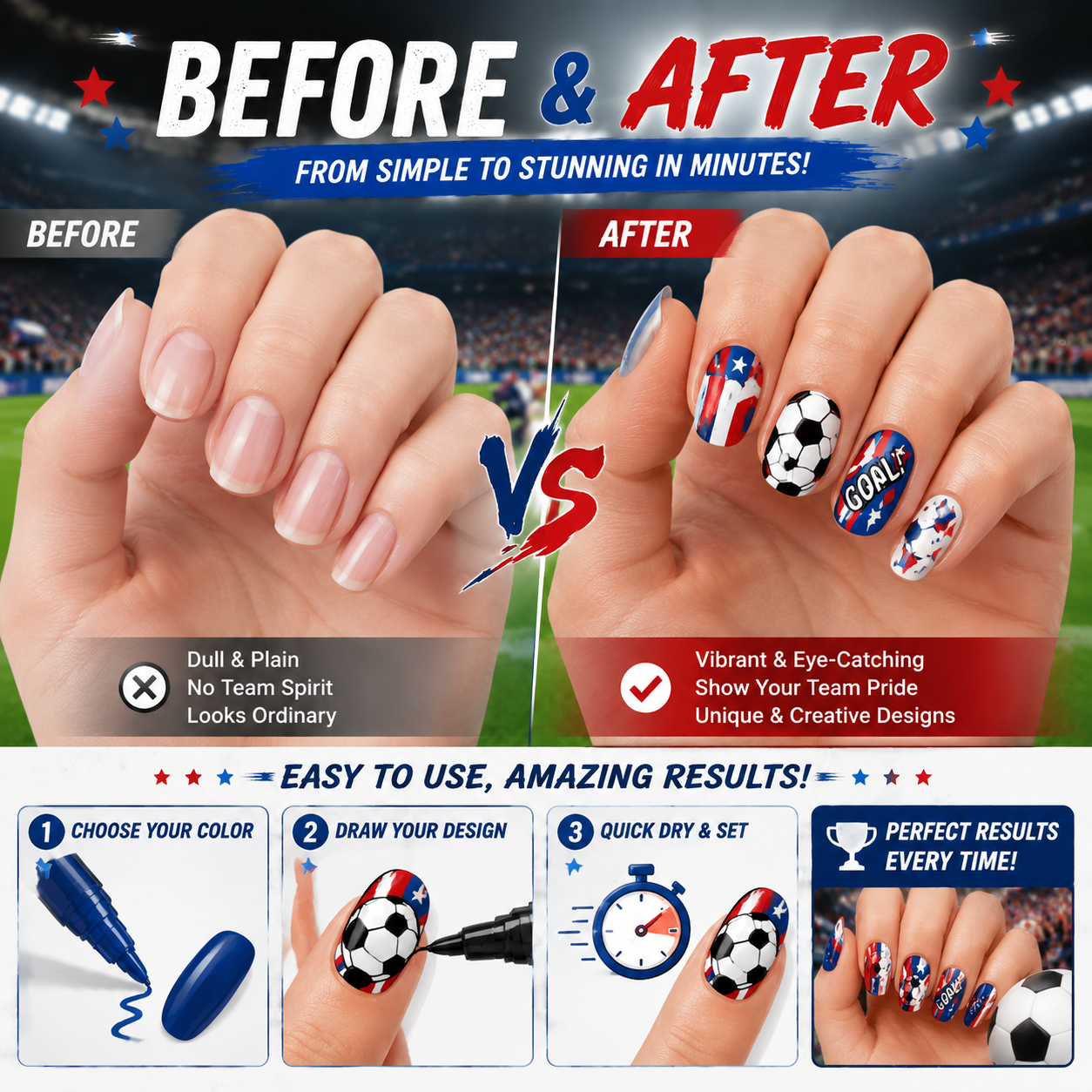⚽ Velniva Champion Fan Nail Art Marker Set – 12 Colors for Game Day Team Spirit Nails🏆