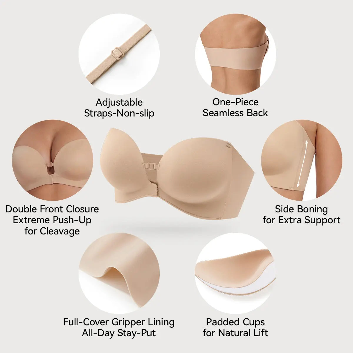 Seamless Front Closure Bra With Adjustable Straps