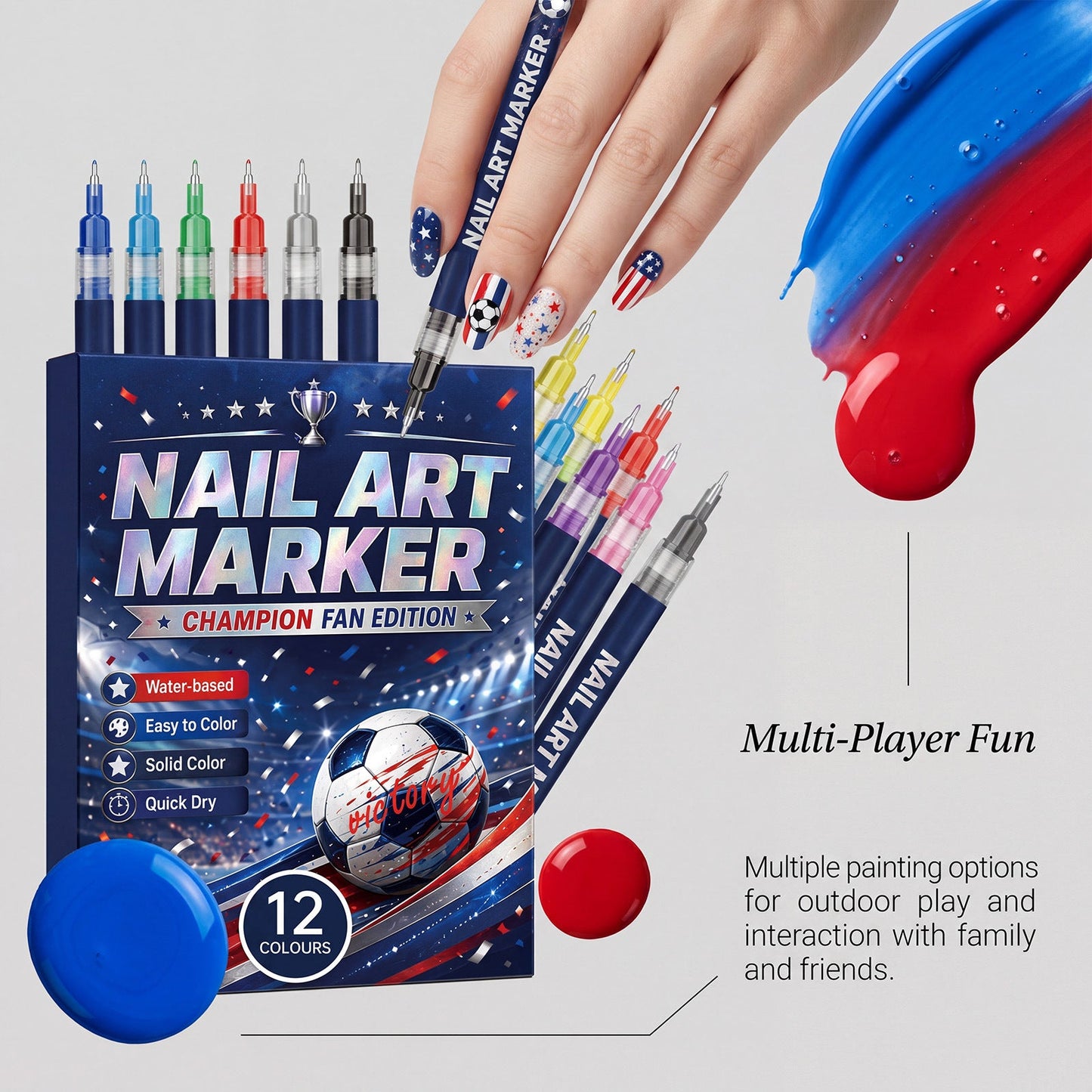 ⚽ Velniva Champion Fan Nail Art Marker Set – 12 Colors for Game Day Team Spirit Nails🏆
