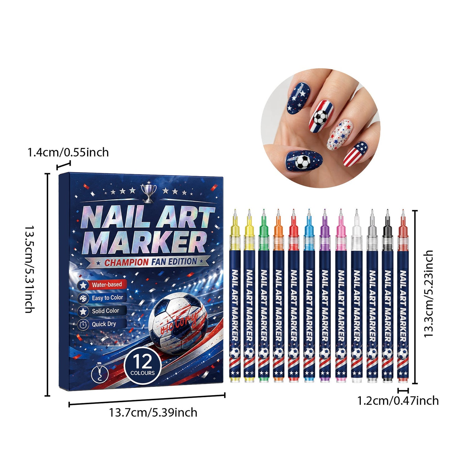 ⚽ Velniva Champion Fan Nail Art Marker Set – 12 Colors for Game Day Team Spirit Nails🏆